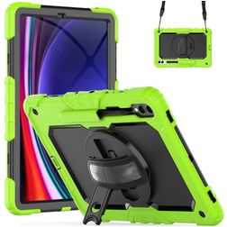 Mobigear SureGrip Xtreme Samsung Galaxy Tab S9 FE Plus Hoes Hard Kunststof,Siliconen Backcover + Stylus Houder + Schouderband + Standaard - Groen