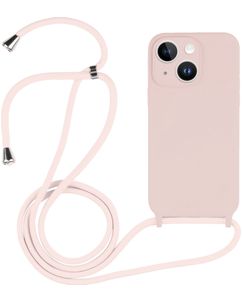 Mobigear Lanyard iPhone 15 Siliconen Hoesje met koord - Sand Pink
