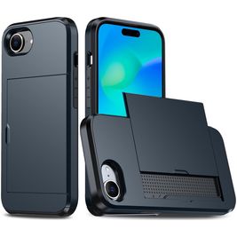 Mobigear Card iPhone 16e Hoesje Hardcase Backcover Shockproof met Pasjeshouder - Blauw