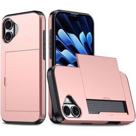 Mobigear Card iPhone 16 Hoesje Hardcase Backcover Shockproof met Pasjeshouder - Roségoud