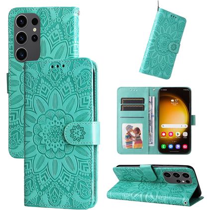 Mobigear Sunflower Samsung Galaxy S24 Ultra Hoesje Bookcase Portemonnee - Groen