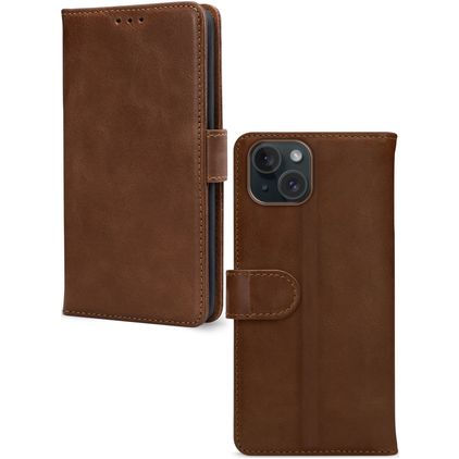 Mobilize Wallet iPhone 15 Hoesje Echt Leer Bookcase Portemonnee - Bruin