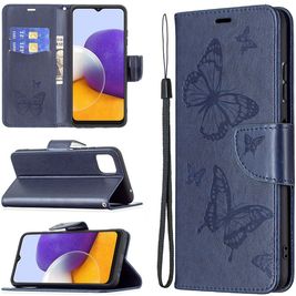 Mobigear Butterfly Samsung Galaxy A22 5G Hoesje Bookcase Portemonnee - Blauw