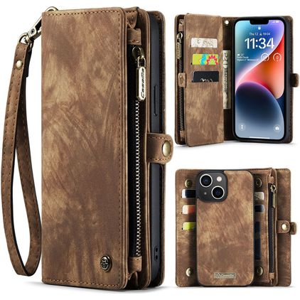 Caseme 008 iPhone 14 Hoesje Uitneembare 2in1 Bookcase Portemonnee - Bruin