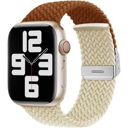 Mobigear Braided Dual Nylon Apple Watch Bandje Klemsluiting - 42/41/40/38 mm - Bruin / Sterrenlicht
