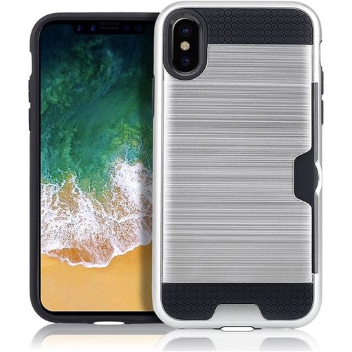 Mobigear Brushed Card iPhone XS Max Hoesje Hardcase Backcover Shockproof met Pasjeshouder - Zilver