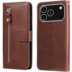 Mobigear Zipper iPhone 17 Pro Hoesje Bookcase Portemonnee - Bruin