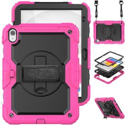 Mobigear SureGrip Xtreme iPad 11 (2025) Hoes Hard Kunststof,Siliconen Backcover + Schouderband + Standaard - Zwart / Roze