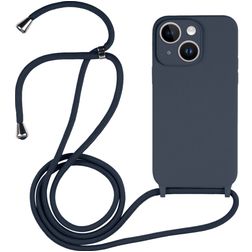 Mobigear Lanyard iPhone 15 Plus Siliconen Hoesje met koord - Donkerblauw