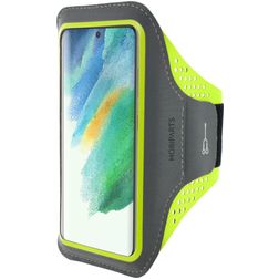 Mobiparts Comfort Fit Telefoonhouder Hardlopen Samsung Galaxy S21 FE Sport Hoesje Neopreen Sportarmband - Neon Green