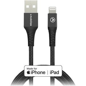 Mobilize Strong Nylon USB-A naar Apple Lightning Kabel MFI 2 Meter - Zwart