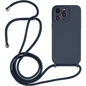 Mobigear Lanyard iPhone 15 Pro Max Siliconen Hoesje met koord - Donkerblauw