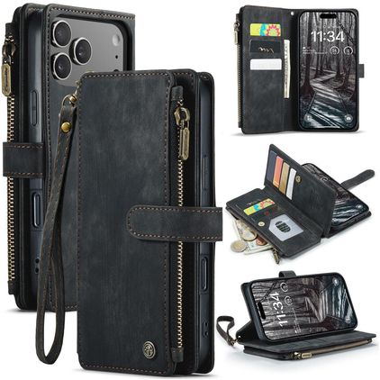 CaseMe C30 iPhone 17 Pro Max Hoesje Bookcase Portemonnee - Zwart