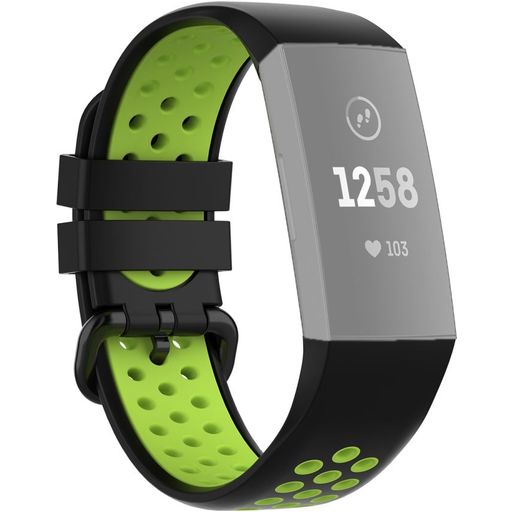 Mobigear Sport Plus Buckle Siliconen Fitbit Charge 3 Bandje Gespsluiting - Zwart / Groen