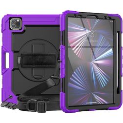 Mobigear SureGrip Xtreme iPad Pro 11 Inch (2024) Hoes Hard Kunststof,Siliconen Backcover + Stylus Houder + Schouderband + Standaard - Paars