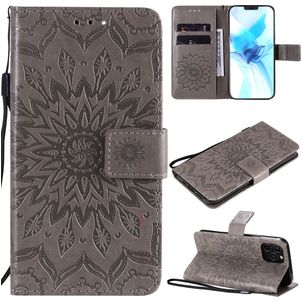 Mobigear Sunflower iPhone 12 Hoesje Bookcase Portemonnee - Grijs