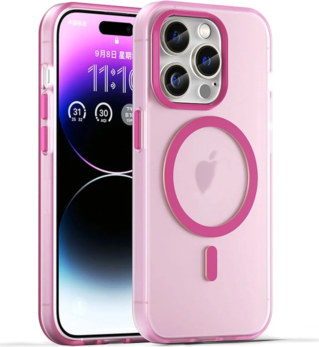 SmoBea Compatibel met iPhone 16 Pro schattige horizontaal gestreepte telefoon, zacht TPU slank schokbestendig telefoonhoesje voor vrouwen meisjes mooi en stijlvol, felroze