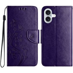 Mobigear Flowers iPhone 16 Plus Hoesje Bookcase Portemonnee - Paars