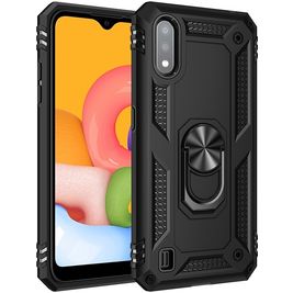 Mobigear Armor Ring Samsung Galaxy A01 Hoesje Hardcase Backcover Shockproof met Ringhouder - Zwart
