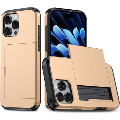 Mobigear Card iPhone 16 Pro Hoesje Hardcase Backcover Shockproof met Pasjeshouder - Goud
