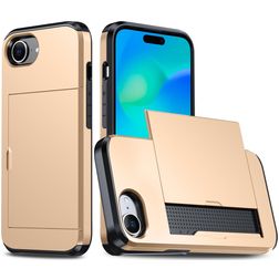 Mobigear Card iPhone 16e Hoesje Hardcase Backcover Shockproof met Pasjeshouder - Goud