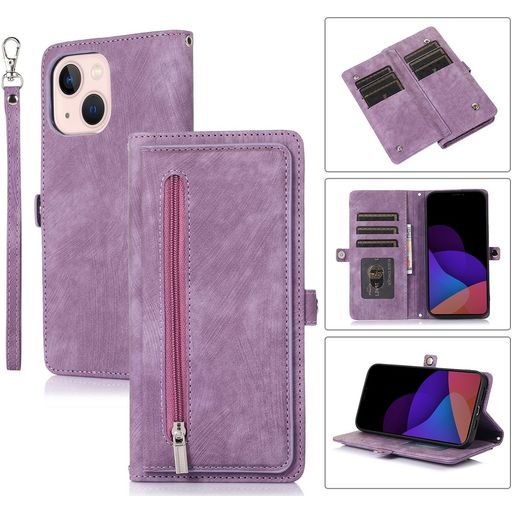Mobigear Zipper iPhone 14 Hoesje Bookcase Portemonnee - Paars