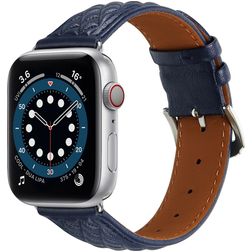 Mobigear Genova Leren Apple Watch Bandje Gespsluiting - 49/46/45/44 mm - Donkerblauw