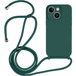 Mobigear Lanyard iPhone 14 Plus Siliconen Hoesje met koord - Donkergroen