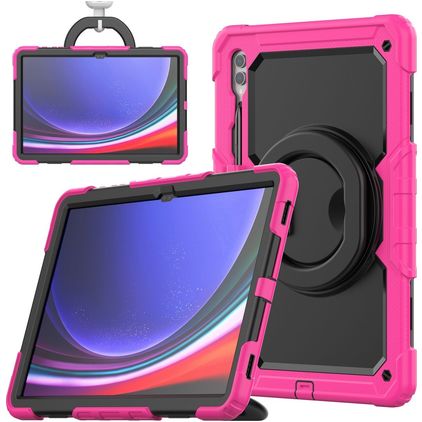 Mobigear RingGuard Samsung Galaxy Tab S10 Ultra Hoes Hard Kunststof,Siliconen Backcover + Stylus Houder + Schouderband + Standaard - Magenta