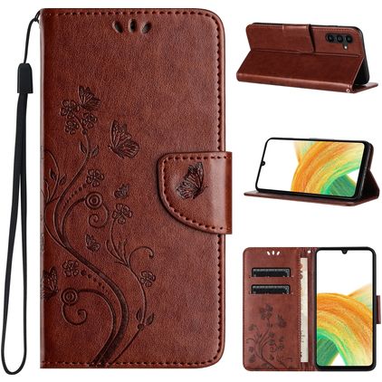Mobigear Flowers Samsung Galaxy A35 Hoesje Bookcase Portemonnee - Bruin