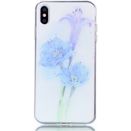 Mobigear Design iPhone XS Max Hoesje Flexibel TPU Backcover - Paarse Bloem