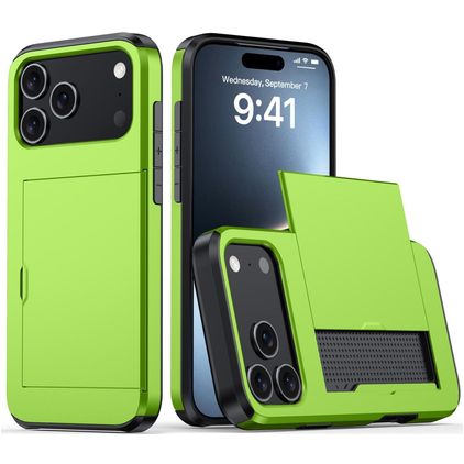 Mobigear Card iPhone 18 Pro Hoesje Hardcase Backcover Shockproof met Pasjeshouder - Groen