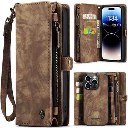 Caseme 008 iPhone 14 Pro Hoesje Uitneembare 2in1 Bookcase Portemonnee - Bruin