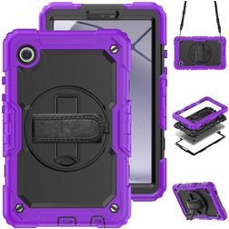 Mobigear SureGrip Xtreme Samsung Galaxy Tab A11 Hoes Hard kunststof / Siliconen Backcover + Schouderband + Standaard - Paars