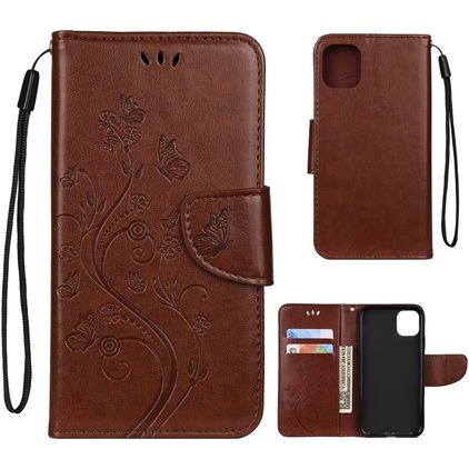 Mobigear Flowers iPhone 11 Hoesje Bookcase Portemonnee - Bruin