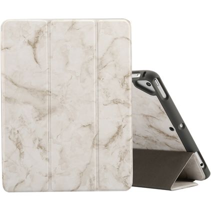 Mobigear Tri-Fold Marble iPad 6 (2018) Hoes Bookcase + Stylus Houder - Wit