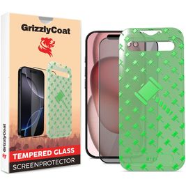 GrizzlyCoat Easy Align AntiSpy iPhone 15 Glazen Screenprotector Privacy - Case Friendly + Installatie Frame - Zwart