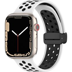 Mobigear Sport Plus Mag Siliconen Apple Watch Bandje Magneetsluiting - 42/41/40/38 mm - Zwart / Wit
