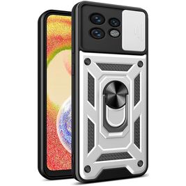 Mobigear Armor Ring Cam Slide Motorola Edge 40 Pro Hoesje Hardcase Backcover Shockproof met Ringhouder en Camera Slider - Zilver