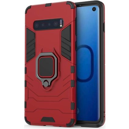 Mobigear Armor Ring Samsung Galaxy S10 Hoesje Hardcase Backcover Shockproof met Ringhouder - Rood