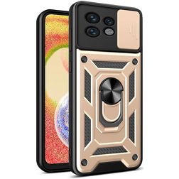 Mobigear Armor Ring Cam Slide Motorola Edge 40 Pro Hoesje Hardcase Backcover Shockproof met Ringhouder en Camera Slider - Goud