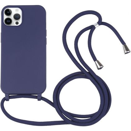 Mobigear Lanyard iPhone 16 Pro Max Siliconen Hoesje met koord - Donkerblauw