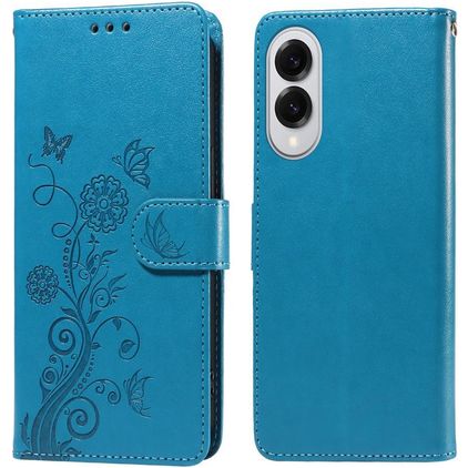 Mobigear Flowers Samsung Galaxy S25 Edge Hoesje Bookcase Portemonnee - Blauw