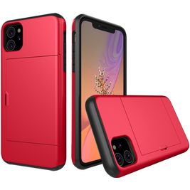 Mobigear Card iPhone 11 Hoesje Hardcase Backcover Shockproof met Pasjeshouder - Rood