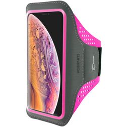 Mobiparts Comfort Fit Telefoonhouder Hardlopen iPhone XS Max Sport Hoesje Neopreen Sportarmband - Neon Pink