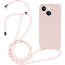 Mobigear Lanyard iPhone 15 Plus Siliconen Hoesje met koord - Sand Pink