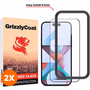 GrizzlyCoat Easy Fit iPhone 15 Pro Glazen Screenprotector - Case Friendly + Installatie Frame - Zwart (2-Pack)