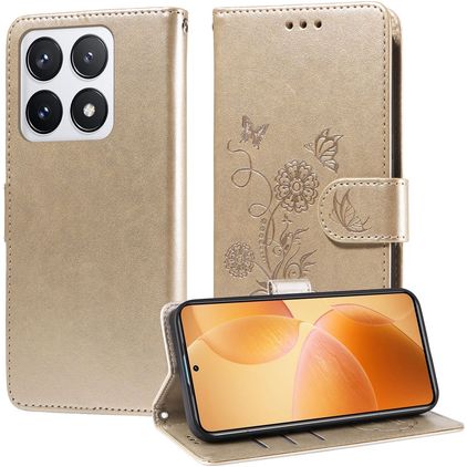 Mobigear Flowers Xiaomi 14T Pro Hoesje Bookcase Portemonnee - Goud