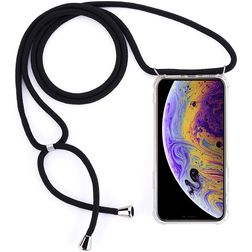 Mobigear Lanyard iPhone XS Flexibel TPU Hoesje met koord - Transparant / Zwart