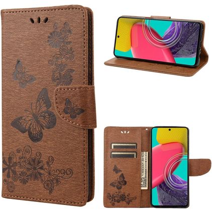 Mobigear Butterfly Samsung Galaxy M53 Hoesje Bookcase Portemonnee - Bruin